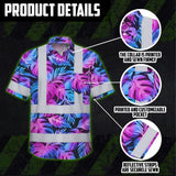 Hi Vis Hawaiian Shirt Reflective Tapes Gradient Blue Violet Custom Name Safety Workwear For Workers, Truckers, Operators