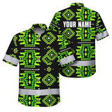 Hi Vis Hawaiian Shirt Reflective Tapes Gradient Green Native Custom Name Safety Workwear For Workers, Truckers, Operators