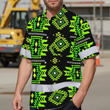 Hi Vis Hawaiian Shirt Reflective Tapes Gradient Green Native Custom Name Safety Workwear For Workers, Truckers, Operators