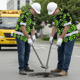 Hi Vis Hawaiian Shirt Reflective Tapes Gradient Green Native Custom Name Safety Workwear For Workers, Truckers, Operators
