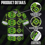 Hi Vis Hawaiian Shirt Reflective Tapes Gradient Green Native Custom Name Safety Workwear For Workers, Truckers, Operators