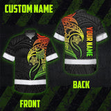 Hi Vis Hawaiian Shirt Reflective Tapes Gradient Green Orange Polynesian Tribal Custom Name Safety Workwear For Workers, Truckers, Operators