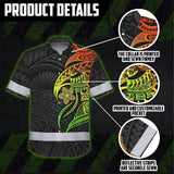 Hi Vis Hawaiian Shirt Reflective Tapes Gradient Green Orange Polynesian Tribal Custom Name Safety Workwear For Workers, Truckers, Operators