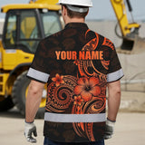 Hi Vis Hawaiian Shirt Reflective Tapes Gradient Orange Yellow Neon Polynesian Custom Name Safety Workwear For Workers, Truckers, Operators