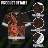 Hi Vis Hawaiian Shirt Reflective Tapes Gradient Orange Yellow Neon Polynesian Custom Name Safety Workwear For Workers, Truckers, Operators
