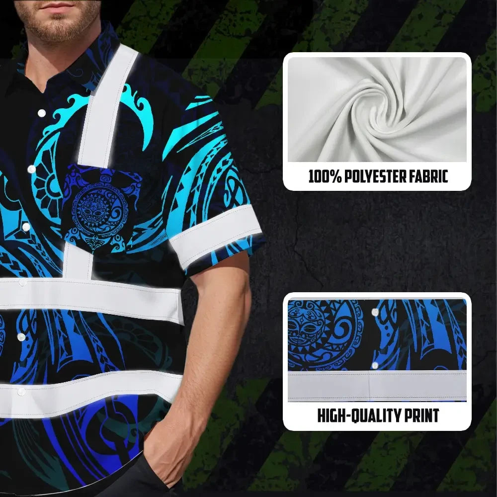 Hi Vis Hawaiian Shirt Reflective Tapes Gradient Turtle Hawaiian Polynesian Tribal Custom Name