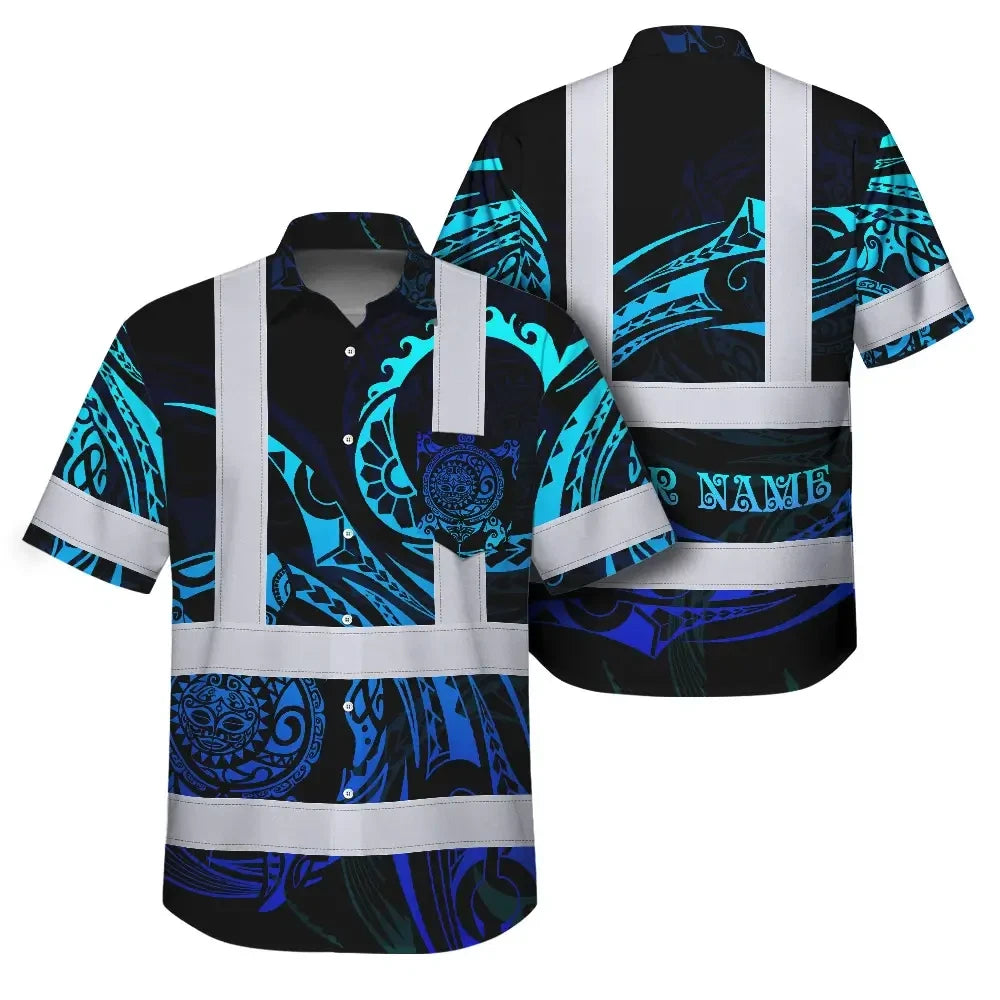Hi Vis Hawaiian Shirt Reflective Tapes Gradient Turtle Hawaiian Polynesian Tribal Custom Name