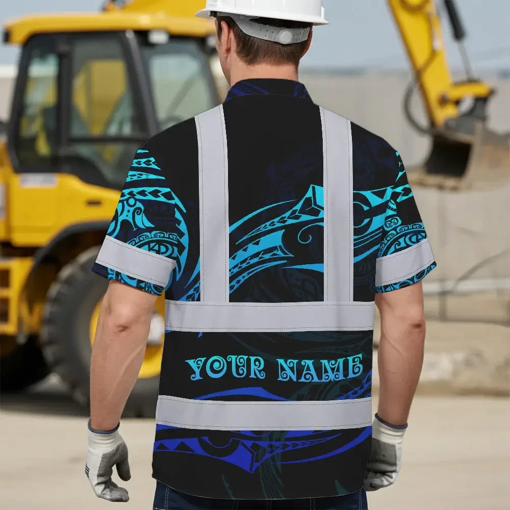 Hi Vis Hawaiian Shirt Reflective Tapes Gradient Turtle Hawaiian Polynesian Tribal Custom Name