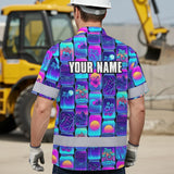 Hi Vis Hawaiian Shirt Reflective Tapes Gradient Violet Drink Tropical Cocktail Beer Print Custom Name Safety Workwear For Workers, Truckers, Operators