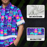 Hi Vis Hawaiian Shirt Reflective Tapes Gradient Violet Drink Tropical Cocktail Beer Print Custom Name Safety Workwear For Workers, Truckers, Operators