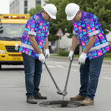 Hi Vis Hawaiian Shirt Reflective Tapes Gradient Violet Drink Tropical Cocktail Beer Print Custom Name Safety Workwear For Workers, Truckers, Operators