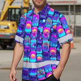 Hi Vis Hawaiian Shirt Reflective Tapes Gradient Violet Drink Tropical Cocktail Beer Print Custom Name Safety Workwear For Workers, Truckers, Operators