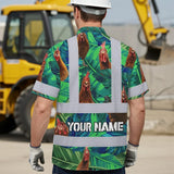 Hi Vis Hawaiian Shirt Reflective Tapes Green And Chicken Custom Name Safety Workwear For Workers, Truckers, Operators, Company