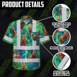 Hi Vis Hawaiian Shirt Reflective Tapes Green And Chicken Custom Name Safety Workwear For Workers, Truckers, Operators, Company
