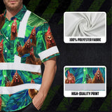 Hi Vis Hawaiian Shirt Reflective Tapes Green And Chicken Custom Name Safety Workwear For Workers, Truckers, Operators, Company
