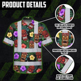 Hi Vis Hawaiian Shirt Reflective Tapes Green And Flower Tiki Custom Name Safety Workwear For Workers, Truckers, Operators