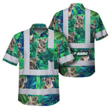 Hi Vis Hawaiian Shirt Reflective Tapes Green And Koala Custom Name Safety Workwear For Workers, Truckers, Operators, Company