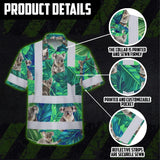 Hi Vis Hawaiian Shirt Reflective Tapes Green And Koala Custom Name Safety Workwear For Workers, Truckers, Operators, Company