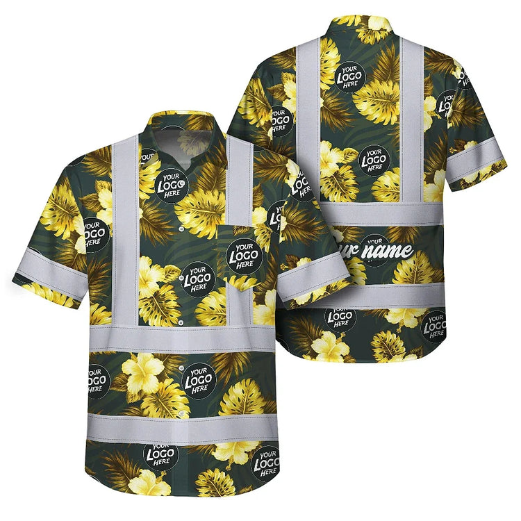 Green And Yellow Flowers Hi-Vis Hawaiian Shirt