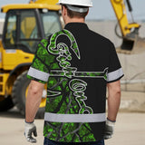 Hi Vis Hawaiian Shirt Reflective Tapes Green Bass Fish Fishing Safety Workwear For Fishing Lovers Workers, Runners, Cyclists, Trucker, Operator, Patriotic