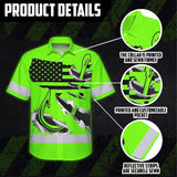 Hi Vis Hawaiian Shirt Reflective Tapes Green Bass Fish Fishing Safety Workwear For Fishing Lovers Workers, Runners, Cyclists, Trucker, Operator, Patriotic