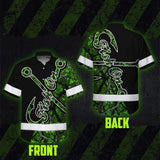 Hi Vis Hawaiian Shirt Reflective Tapes Green Bass Fish Fishing Safety Workwear For Fishing Lovers Workers, Runners, Cyclists, Trucker, Operator, Patriotic