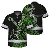 Hi Vis Hawaiian Shirt Reflective Tapes Green Bass Fish Fishing Safety Workwear For Fishing Lovers Workers, Runners, Cyclists, Trucker, Operator, Patriotic