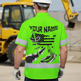 Hi Vis Hawaiian Shirt Reflective Tapes Green Bass Fish Fishing Safety Workwear For Fishing Lovers Workers, Runners, Cyclists, Trucker, Operator, Patriotic