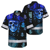 Hi Vis Hawaiian Shirt Reflective Tapes Green Black 2 Skull Boat Custom Name Safety Workwear For Workers, Truckers, Operators