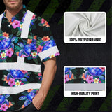 Hi Vis Hawaiian Shirt Reflective Tapes Green Black Flowers Turtle Custom Name Safety Workwear For Workers, Truckers, Operators, Company