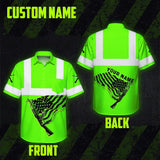 Hi Vis Hawaiian Shirt Reflective Tapes Green Black Neon Gun US Flag