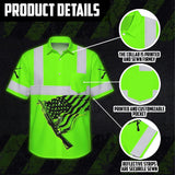 Hi Vis Hawaiian Shirt Reflective Tapes Green Black Neon Gun US Flag