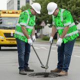 Hi Vis Hawaiian Shirt Reflective Tapes Green Black Parrot Custom Name Safety Workwear For Workers, Truckers, Operators