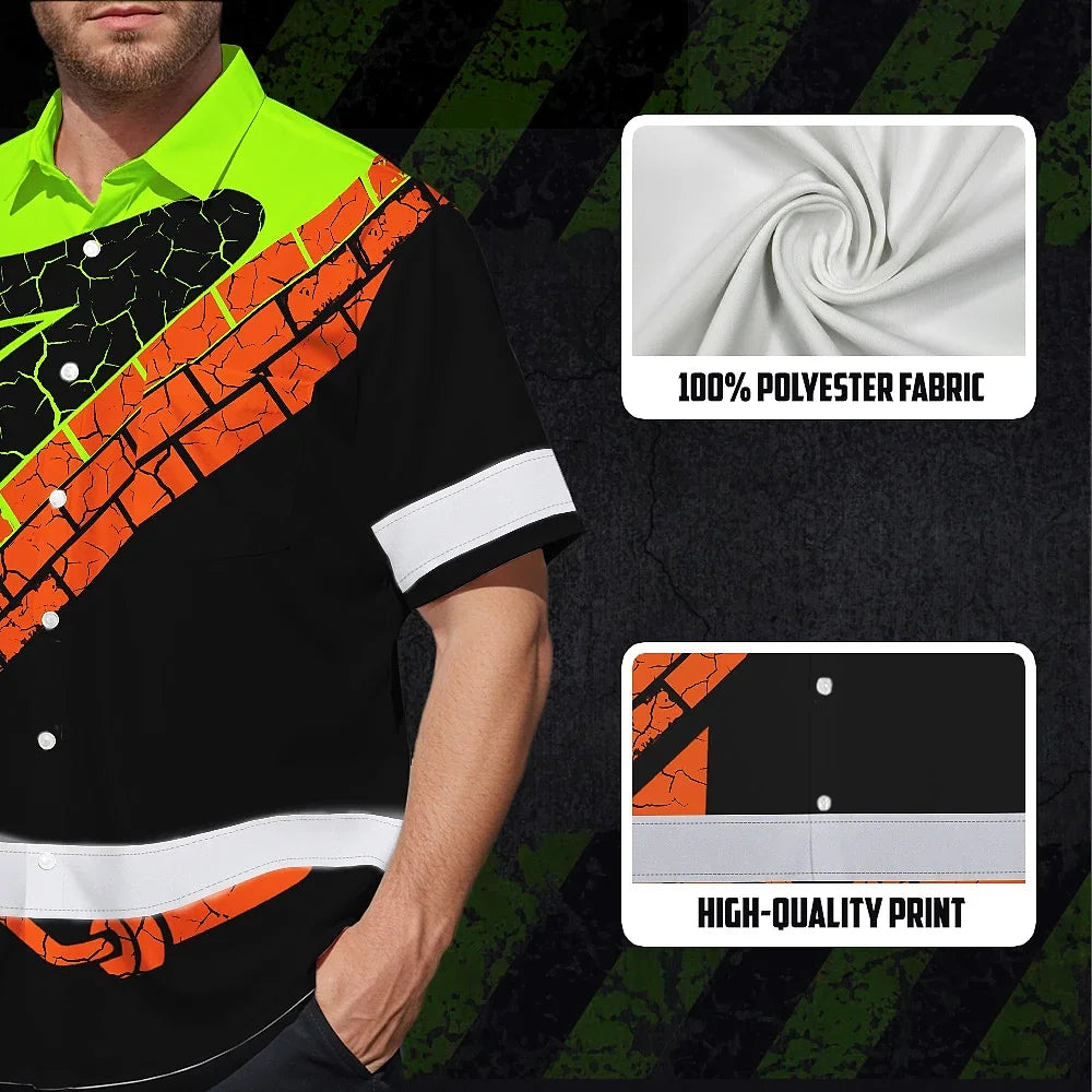 Hi Vis Hawaiian Shirt Reflective Tapes Green Bricklayer Custom Name Safety Workwear