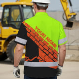 Hi Vis Hawaiian Shirt Reflective Tapes Green Bricklayer Custom Name Safety Workwear
