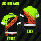 Hi Vis Hawaiian Shirt Reflective Tapes Green Bricklayer Custom Name Safety Workwear