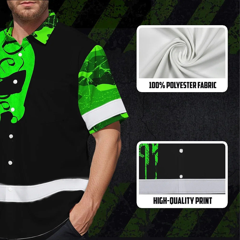 Hi Vis Hawaiian Shirt Reflective Tapes Green Camo Neon Skull Gun