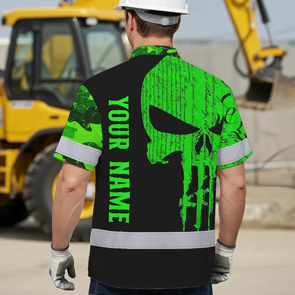 Hi Vis Hawaiian Shirt Reflective Tapes Green Camo Neon Skull Gun