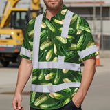 Hi Vis Hawaiian Shirt Reflective Tapes Green Cucumber Custom Name Safety Workwear For Workers, Truckers, Operators