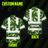 Hi Vis Hawaiian Shirt Reflective Tapes Green Cucumber Custom Name Safety Workwear For Workers, Truckers, Operators