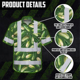 Hi Vis Hawaiian Shirt Reflective Tapes Green Cucumber Custom Name Safety Workwear For Workers, Truckers, Operators