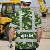 Hi Vis Hawaiian Shirt Reflective Tapes Green Cucumber Custom Name Safety Workwear For Workers, Truckers, Operators