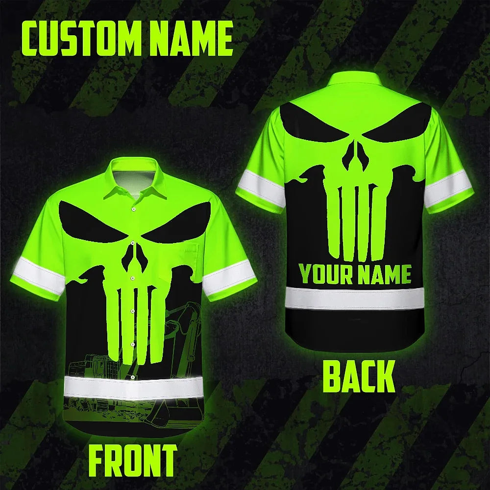 Hi Vis Hawaiian Shirt Reflective Tapes Green Excavator Operator Custom Name