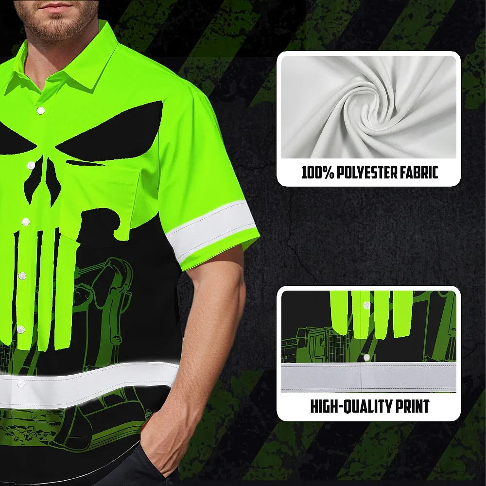 Hi Vis Hawaiian Shirt Reflective Tapes Green Excavator Operator Custom Name