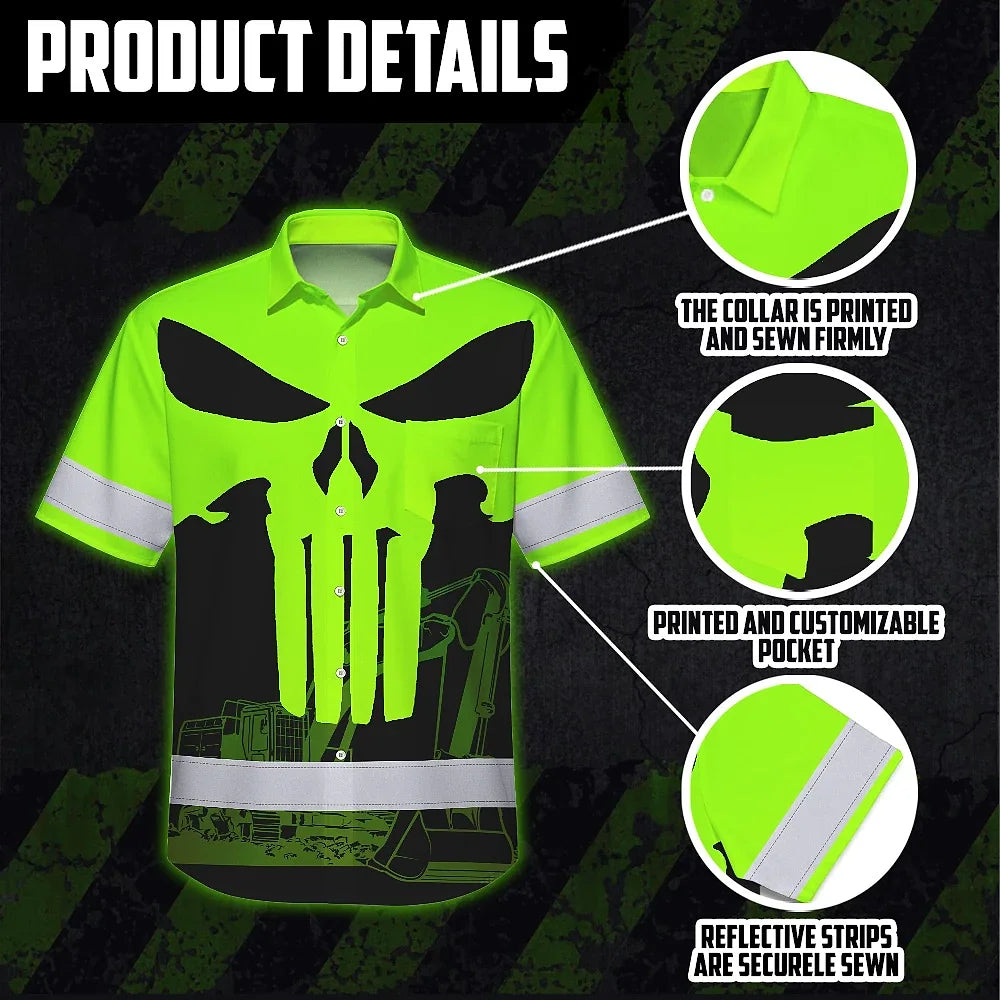 Hi Vis Hawaiian Shirt Reflective Tapes Green Excavator Operator Custom Name