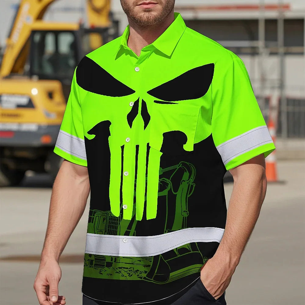 Hi Vis Hawaiian Shirt Reflective Tapes Green Excavator Operator Custom Name