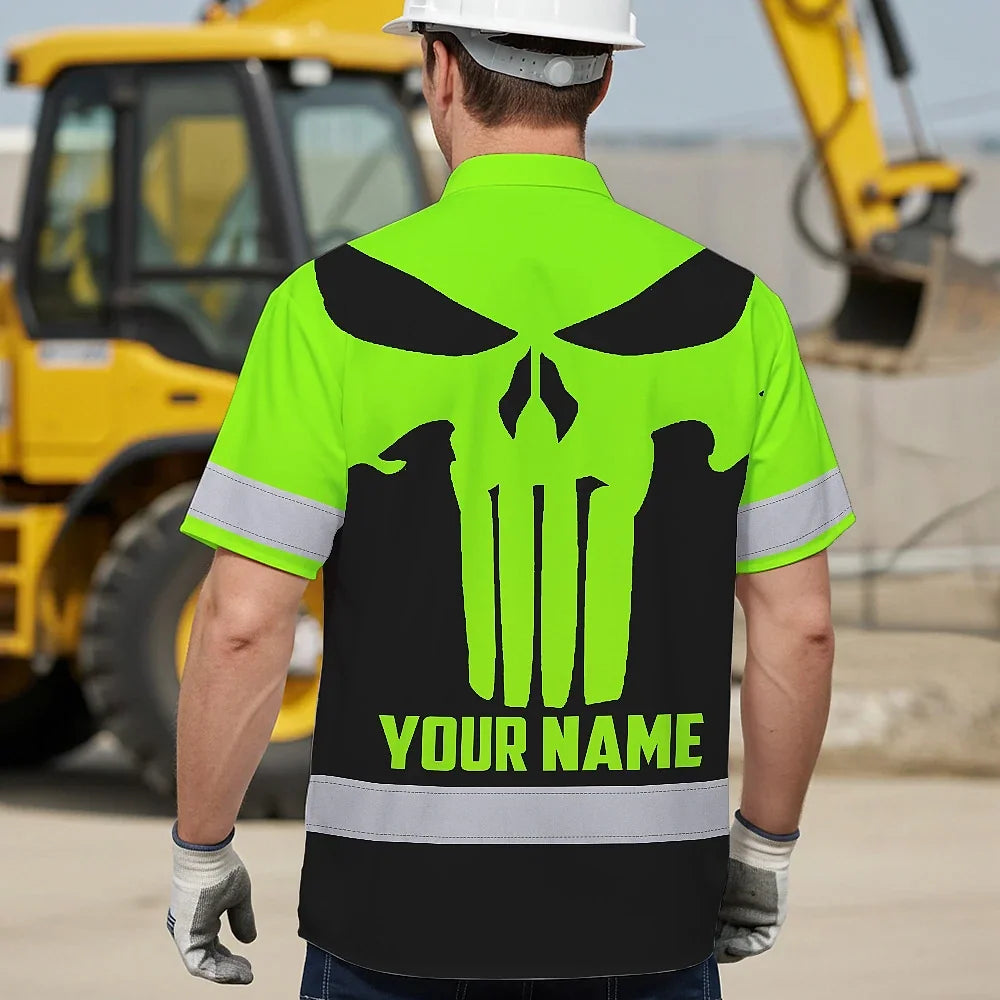 Hi Vis Hawaiian Shirt Reflective Tapes Green Excavator Operator Custom Name