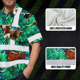 Hi Vis Hawaiian Shirt Reflective Tapes Green Flower Brown Cow 2 Custom Name Safety Workwear For Workers, Truckers, Operators, Company