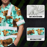 Hi Vis Hawaiian Shirt Reflective Tapes Green Flower Brown Cow Custom Name Safety Workwear For Workers, Truckers, Operators, Company