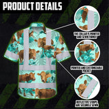 Hi Vis Hawaiian Shirt Reflective Tapes Green Flower Brown Cow Custom Name Safety Workwear For Workers, Truckers, Operators, Company